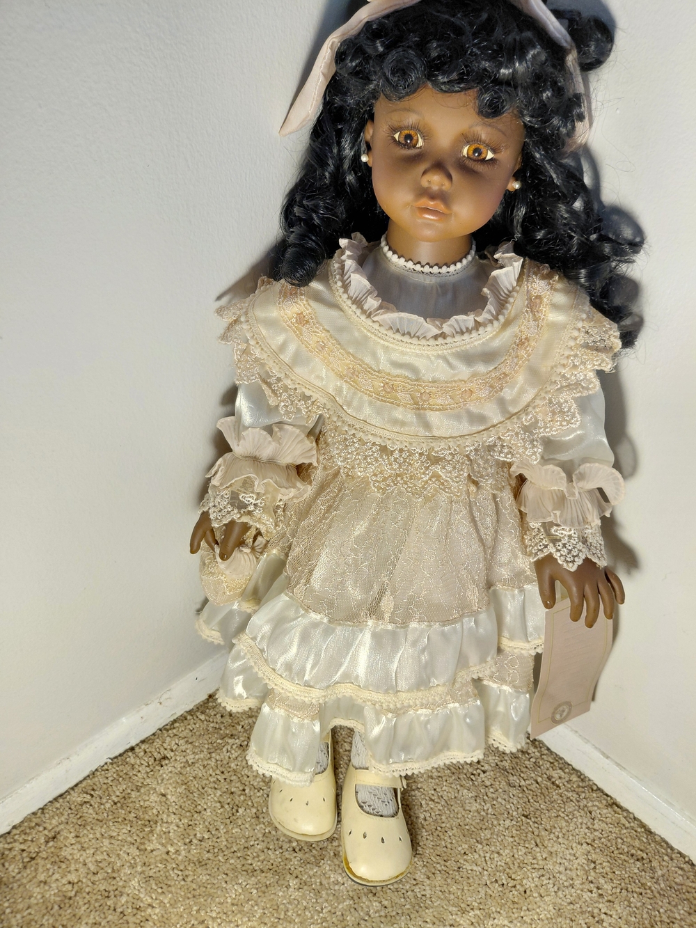 Classic Porcelain Doll in Cream Lace Dress - Elegant Kids Toy